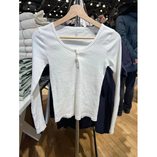 Brandy BM zellytop三粒釦長袖修身T恤女bm純色基礎款打底衫上衣 Brandy BM zellytop三粒釦長袖修身T恤女bm純色基礎款打底衫上衣