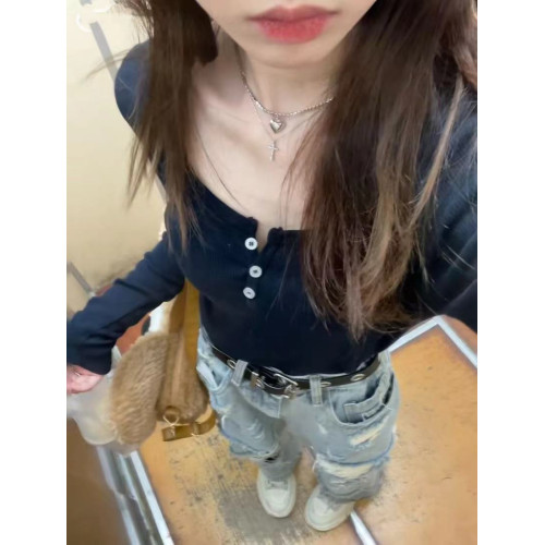 Brandy BM zellytop三粒釦長袖修身T恤女bm純色基礎款打底衫上衣 Brandy BM zellytop三粒釦長袖修身T恤女bm純色基礎款打底衫上衣