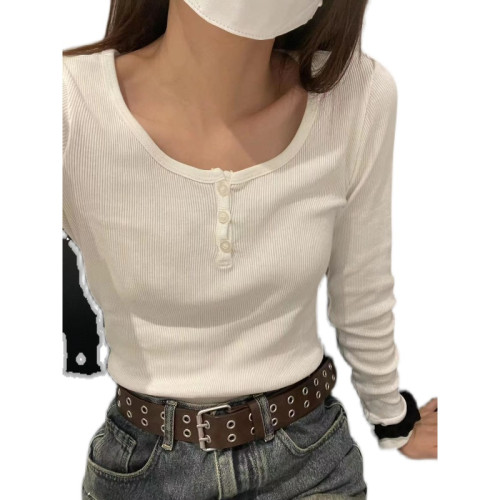 Brandy BM zellytop三粒釦長袖修身T恤女bm純色基礎款打底衫上衣 Brandy BM zellytop三粒釦長袖修身T恤女bm純色基礎款打底衫上衣