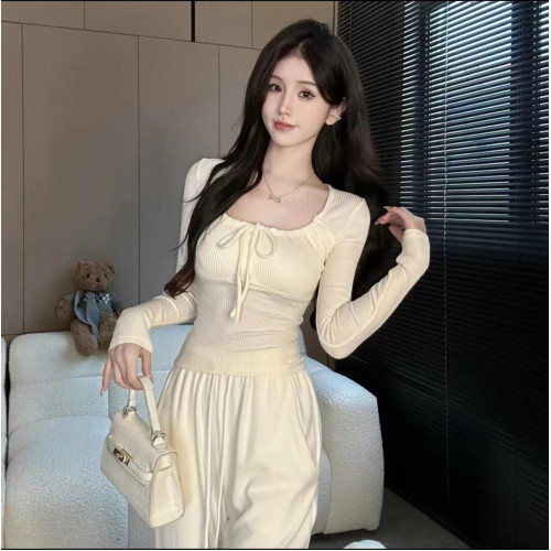 大碼辣妹方領長袖T恤秋季2025新款女裝胖mm性感超顯身材的上衣女