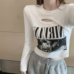 假兩件長袖t恤女春秋韓版修身顯瘦內搭打底衫設計感炸街短款上衣