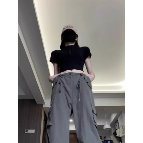 美式黑色正肩拉鍊短袖t恤女夏季2025新款設計感小衆修身短款上衣