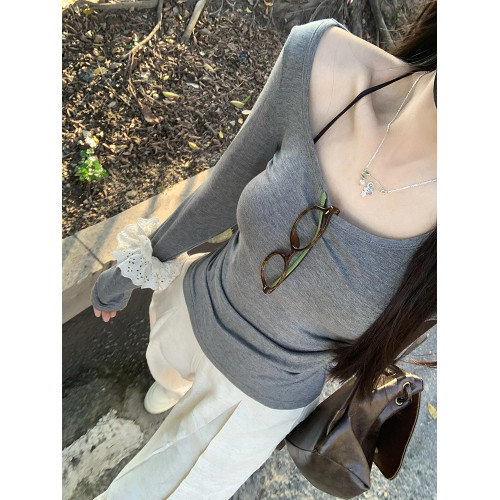 U領抽褶收腰正肩長袖t恤女秋冬2024新款美式修身內搭打底短款上衣 U領抽褶收腰正肩長袖t恤女秋冬2024新款美式修身內搭打底短款上衣