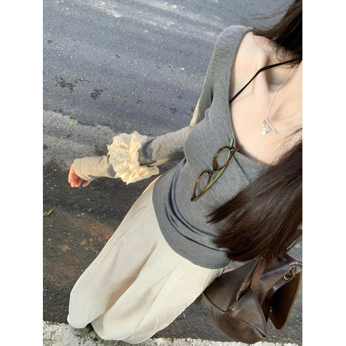 U領抽褶收腰正肩長袖t恤女秋冬2024新款美式修身內搭打底短款上衣 U領抽褶收腰正肩長袖t恤女秋冬2024新款美式修身內搭打底短款上衣