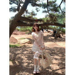 夏季新款顯瘦U領花邊芭蕾風T恤女設計感小衆甜妹短袖純棉上衣女