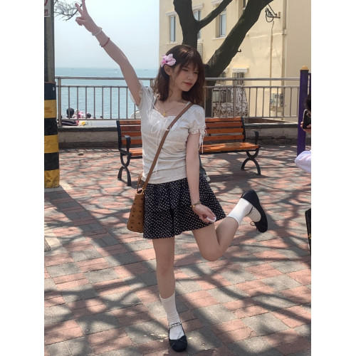 夏季新款顯瘦U領花邊芭蕾風T恤女設計感小衆甜妹短袖純棉上衣女