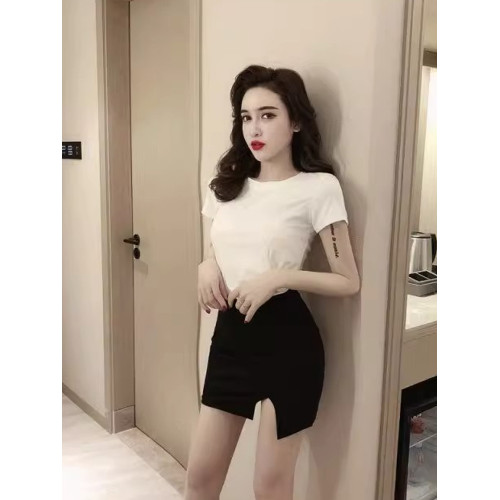 包臀裙緊身性感職業裙半身裙女開叉高腰辣妹2024年新款黑色短裙 包臀裙緊身性感職業裙半身裙女開叉高腰辣妹2024年新款黑色短裙