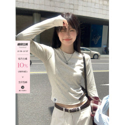 宋正恩短款打底衫女秋季新款內搭純棉修身磨毛正肩長袖t恤女上衣