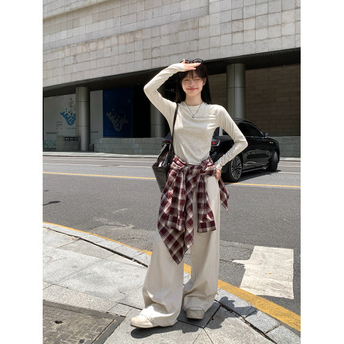 宋正恩短款打底衫女秋季新款內搭純棉修身磨毛正肩長袖t恤女上衣