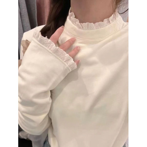 半高領打底衫女內搭春秋冬2025新款修身長袖T恤設計感花邊上衣服