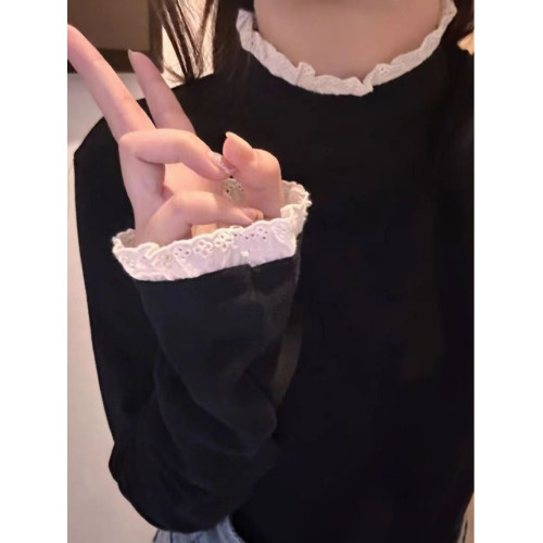 半高領打底衫女內搭春秋冬2025新款修身長袖T恤設計感花邊上衣服