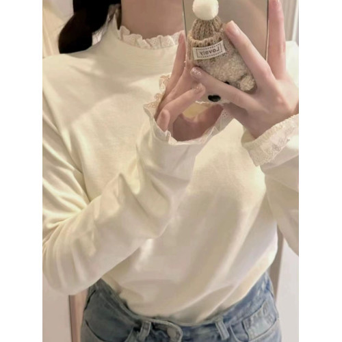 半高領打底衫女內搭春秋冬2025新款修身長袖T恤設計感花邊上衣服