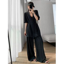 薄款黑色西裝外套女2025夏新款時尚氣質高級感顯瘦濶腿褲西服套裝