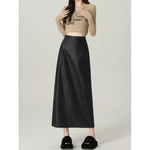 艾格黑色開叉皮裙女秋冬高腰a字顯瘦直筒一步pu皮半身包臀長裙子 艾格黑色開叉皮裙女秋冬高腰a字顯瘦直筒一步pu皮半身包臀長裙子