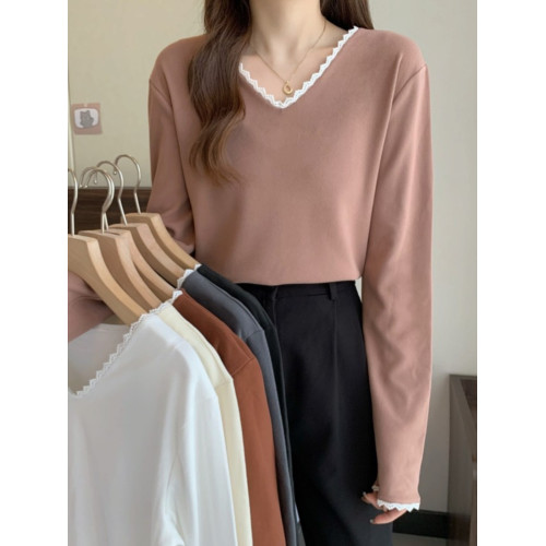 300斤大碼女裝德絨加絨V領遮肚打底衫女胖mm上衣秋冬新款長袖T恤 300斤大碼女裝德絨加絨V領遮肚打底衫女胖mm上衣秋冬新款長袖T恤