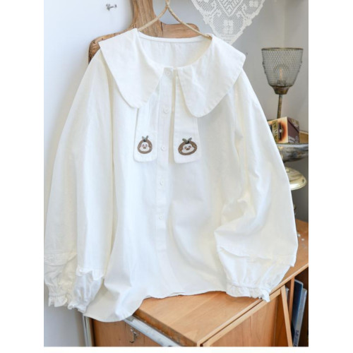 日系森女系娃娃領大碼300斤蝴蝶結長袖襯衫女秋冬內搭寬鬆打底衫