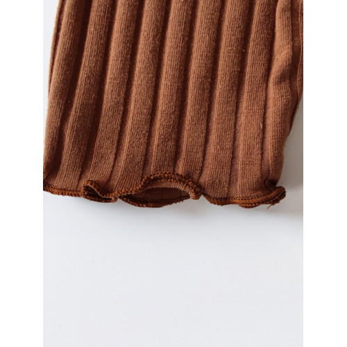 日單春秋基礎款多色人氣百搭螺紋彈力木耳邊長袖圓領T恤打底衫女 日單春秋基礎款多色人氣百搭螺紋彈力木耳邊長袖圓領T恤打底衫女