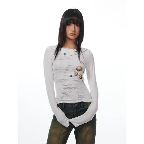 THELIGHT2025SS原創新款白色長袖打底t恤 很多釦子有印的有縫的