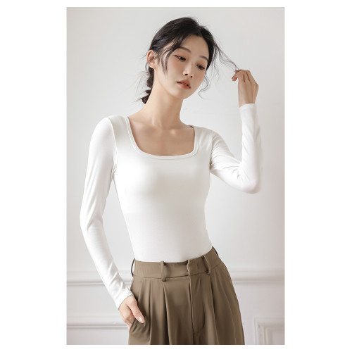 方領長袖帶胸墊T恤女秋冬2025年新款內搭打底衫免穿文胸針織上衣 方領長袖帶胸墊T恤女秋冬2025年新款內搭打底衫免穿文胸針織上衣