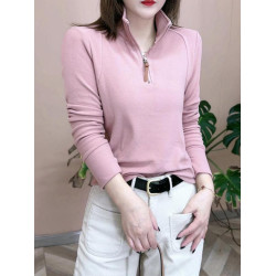 2025秋冬季新品時尚雙面德絨打底衫長袖T恤純色立領女士減齡上衣