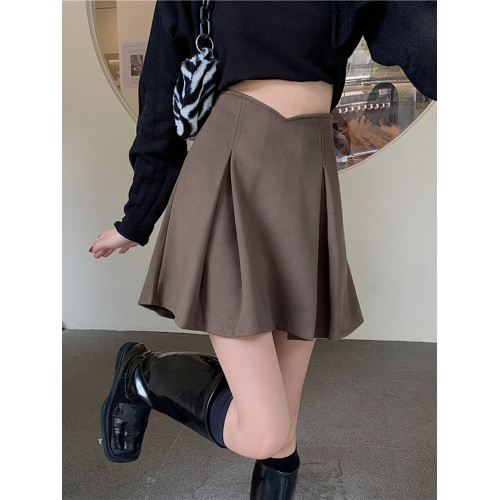 大碼胖mm卡其色高腰包臀半身裙女春秋毛呢a字百褶裙顯瘦jk短裙子