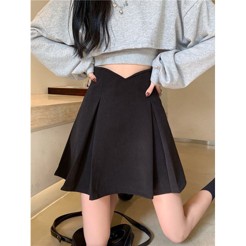 大碼胖mm卡其色高腰包臀半身裙女春秋毛呢a字百褶裙顯瘦jk短裙子