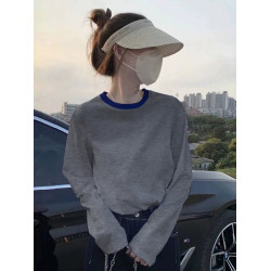 純棉t恤灰色打底衫內搭女秋季冬裝加厚德絨新款寬松減齡長袖上衣