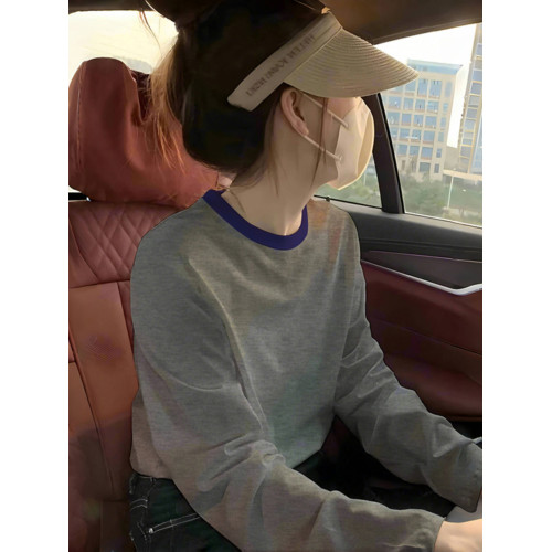 純棉t恤灰色打底衫內搭女秋季冬裝加厚德絨新款寬松減齡長袖上衣