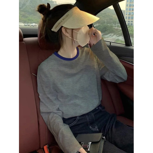 純棉t恤灰色打底衫內搭女秋季冬裝加厚德絨新款寬松減齡長袖上衣