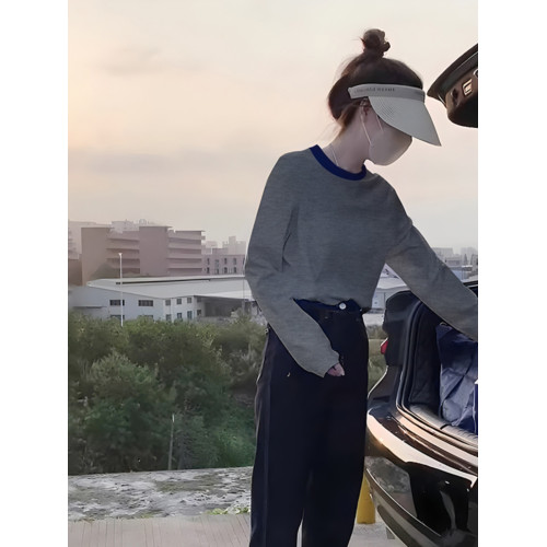 純棉t恤灰色打底衫內搭女秋季冬裝加厚德絨新款寬松減齡長袖上衣