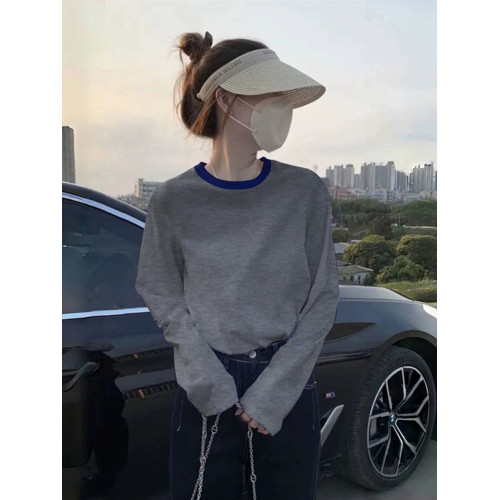 純棉t恤灰色打底衫內搭女秋季冬裝加厚德絨新款寬松減齡長袖上衣