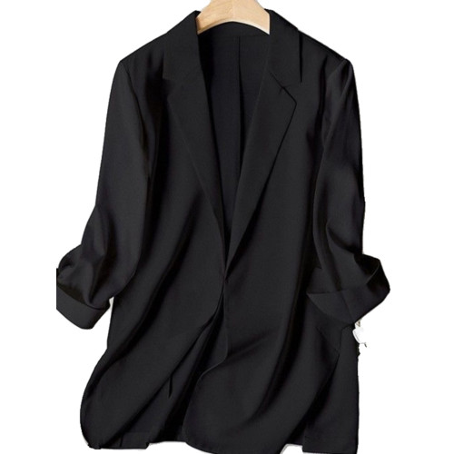 黑色輕熟西裝外套女夏秋薄大碼洋氣炸街西服開衫慵懶寬松顯瘦上衣 黑色輕熟西裝外套女夏秋薄大碼洋氣炸街西服開衫慵懶寬松顯瘦上衣