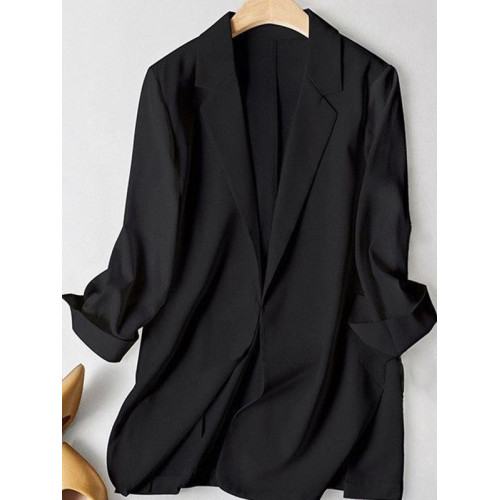 黑色輕熟西裝外套女夏秋薄大碼洋氣炸街西服開衫慵懶寬松顯瘦上衣 黑色輕熟西裝外套女夏秋薄大碼洋氣炸街西服開衫慵懶寬松顯瘦上衣