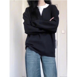 純棉美式復古假兩件長袖T恤女秋季新款大碼胖mm休閒寬松顯瘦上衣