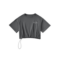 街頭美式露腰抽繩束腰短款爵士韓舞T恤女春秋休閒寬鬆短袖上衣潮