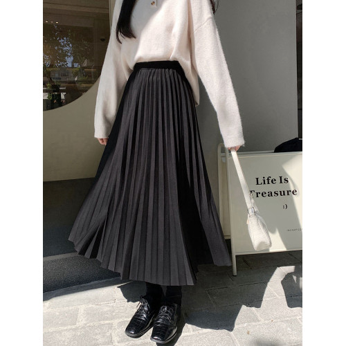 百搭氣質黑色百褶裙女半身裙中長款高腰2025秋冬新松緊腰a字裙子 百搭氣質黑色百褶裙女半身裙中長款高腰2025秋冬新松緊腰a字裙子