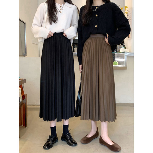 百搭氣質黑色百褶裙女半身裙中長款高腰2025秋冬新松緊腰a字裙子 百搭氣質黑色百褶裙女半身裙中長款高腰2025秋冬新松緊腰a字裙子