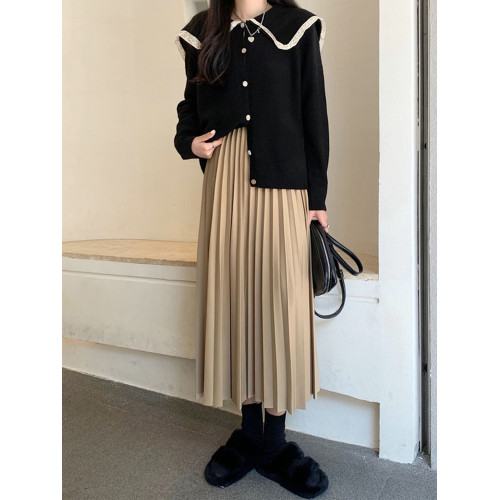 百搭氣質黑色百褶裙女半身裙中長款高腰2025秋冬新松緊腰a字裙子 百搭氣質黑色百褶裙女半身裙中長款高腰2025秋冬新松緊腰a字裙子