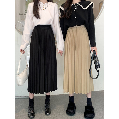 百搭氣質黑色百褶裙女半身裙中長款高腰2025秋冬新松緊腰a字裙子 百搭氣質黑色百褶裙女半身裙中長款高腰2025秋冬新松緊腰a字裙子