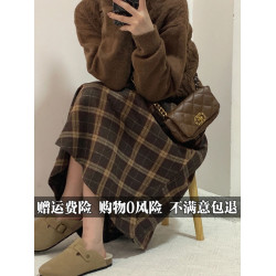 毛呢格紋繖裙半身裙女秋冬2025新款大碼胖mm高腰顯瘦遮胯a字長裙
