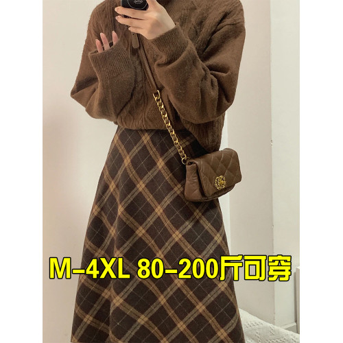 毛呢格紋繖裙半身裙女秋冬2025新款大碼胖mm高腰顯瘦遮胯a字長裙 毛呢格紋繖裙半身裙女秋冬2025新款大碼胖mm高腰顯瘦遮胯a字長裙