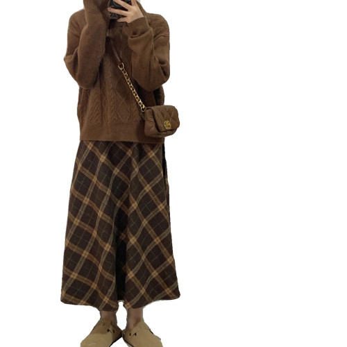 毛呢格紋繖裙半身裙女秋冬2025新款大碼胖mm高腰顯瘦遮胯a字長裙 毛呢格紋繖裙半身裙女秋冬2025新款大碼胖mm高腰顯瘦遮胯a字長裙