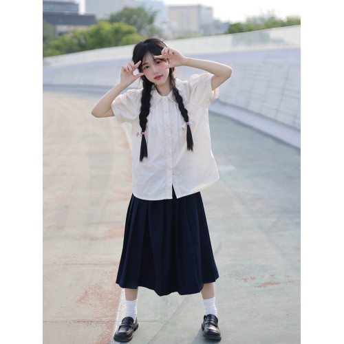 襯衫女夏裝娃娃領泡泡袖設計感小衆甜美超仙春日寬鬆上衣純棉襯衣