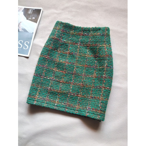 高腰小香風格子毛呢短裙2025秋冬新款顯瘦綠色包臀裙半身裙一步裙 高腰小香風格子毛呢短裙2025秋冬新款顯瘦綠色包臀裙半身裙一步裙