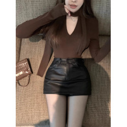 黑色pu皮裙半身裙女秋冬防走光裙褲辣妹高腰性感緊身包臀裙子短裙