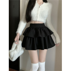 大碼白色毛呢半身裙女2025高腰顯瘦a字短裙蛋糕裙蓬蓬裙百搭裙子