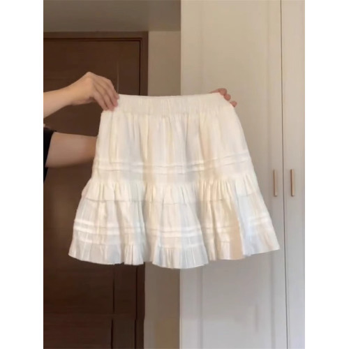 芭蕾風白色蛋糕短裙女大碼秋季新款松緊腰a字氣質減齡蓬蓬半身裙