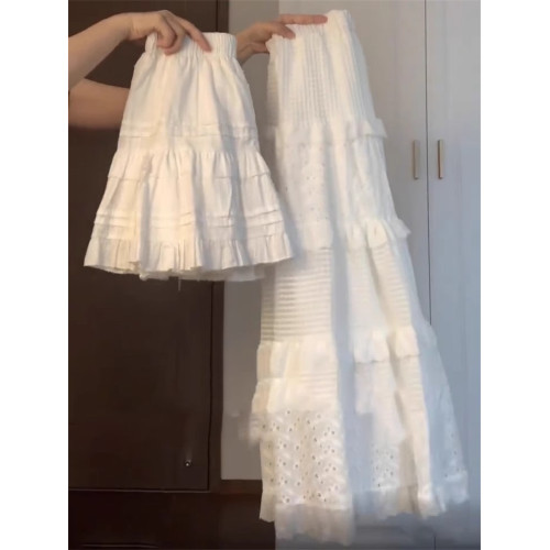 芭蕾風白色蛋糕短裙女大碼秋季新款松緊腰a字氣質減齡蓬蓬半身裙