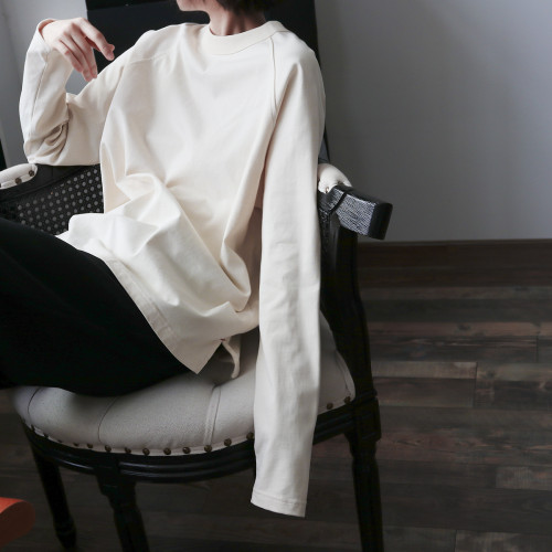 兩件  300克重磅加厚強撚棉！寬松插肩袖打底衫圓領長袖T恤女