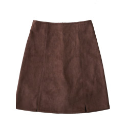 高腰開叉半身裙女2025秋新款a字pu皮裙黑色鹿皮絨包臀短裙一步裙